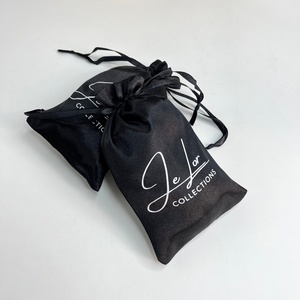 Sacs en satin de luxe pour perruques, logo personnalisé, emballage pour extensions de cheveux en soie pour femmes, petits sacs à cordon noir pour mèches de cheveux - Product Image 6