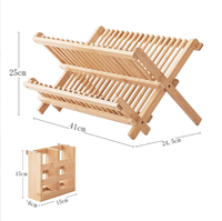 Égouttoir à vaisselle pliable en bambou à double niveau avec panier à couverts amovible pour évier de cuisine ou comptoir