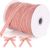 Ruban en velours simple face de 25 à 50 yards, largeur 3/8 pouce, en tissu satiné pour emballage cadeau, fabrication de nœuds pour cheveux, décoration de Noël