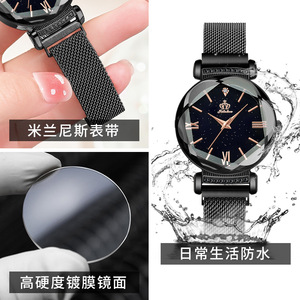 Montre Femme Tendance en Acier Inoxydable à Quartz Facetté Effet Ciel Étoilé Style TikTok, Étanche - Product Image 4