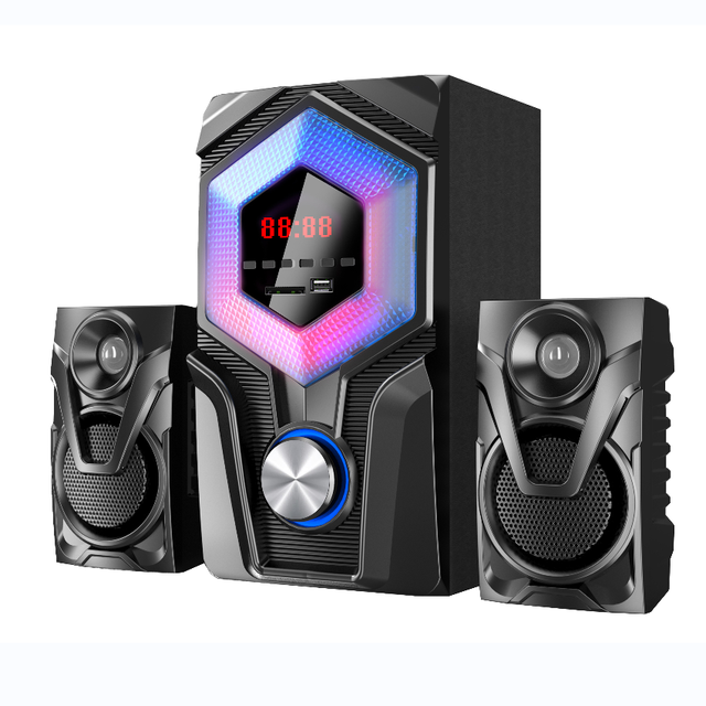 Professional 2.1 RGB LED Display Wireless Multimedia Speakers Home Theater System with Lighting & Music Function