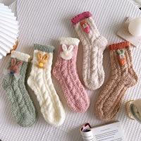 Chaussettes d'hiver douces et moelleuses en polaire pour femmes, avec impression personnalisée de lapin 3D, idéales pour dormir