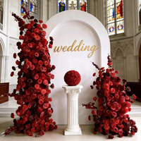 Nouvel ensemble floral en soie rouge pour hydrangeas et roses artificielles, arrangement pour demande en mariage, décoration d'arche, de gâteau, de tour, 6-7 pieds