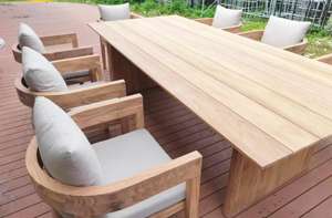 Ensemble de salle à manger d'extérieur en teck de qualité supérieure certifié, mobilier de jardin en teck massif résistant aux intempéries, table et chaises de luxe durables - Product Image 3