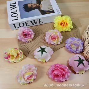 Fleur artificielle en rose 8 cm en plastique et tissu PU, dégradé rose, violet, jaune, pour accessoires de coiffure, chapeaux, chaussures, plage, photographie - Product Image 4