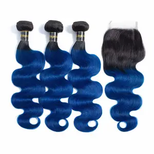 Ombre Human Hair Body Wave Bundles mit Verschluss Brasilia nisches jungfräuliches Haar mit 4*4 Swiss Lace Closure 130% Dichte