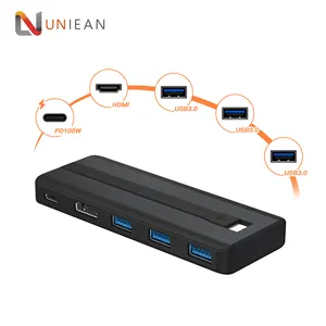 彩色多端口3 USB3.0 5gbps数据传输usb-c集线器C型适配器至HDMI 4K PD100W快速充电5合1扩展坞