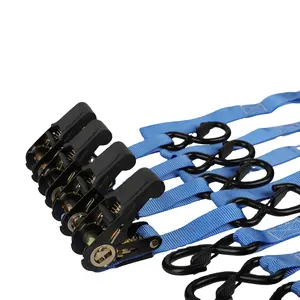 TOPWELL Ratchet Tie Down 1 Inch Black Rubber Coated Ratchet S Hook Roof Rack Cargo Lashing Motocross Strap