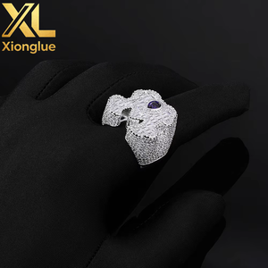 Custom <b>Initial</b> Blue Pear-Cut Gemstone Moissanite <b>Rings</b> 18K Real Gold Plated Halo Set S925 Silver Hip Hop Vendors B2B - Product Image 3