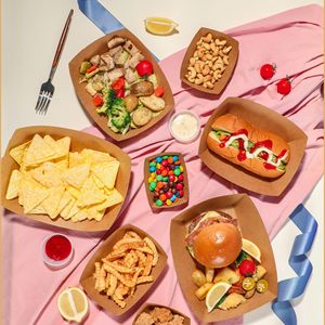50Pcs/Pack Brown Kraft Paper Food Trays - Heavy-Duty Disposable Food Boats for Fries Nachos Hot Dog Taco BBQ Party Picnic - Product Image 2