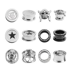 Clásico Acero inoxidable chapado en oro circón oreja medidores túneles tapones Piercing joyería - Product Image 2