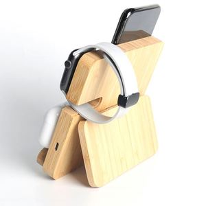 <b>Bamboo</b> Eco Friendly 3-in-1 Wireless Charger & <b>Table</b> Organizer with PD15W Fast Charger for Eco-Conscious Corporate Gifting - Product Image 3