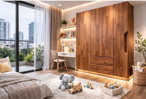 Armario Modular Independiente de 2 Puertas de Madera Maciza de Acacia con Cajones para Dormitorio - Product Image 3