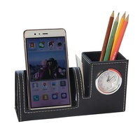 LG-B042C Op maat gemaakte logo Eco-vriendelijke PU lederen pen/potloodhouder wekker telefoonhouder multifunctioneel modern kantoor school