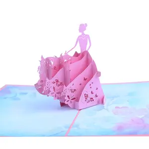 Atacado Lase Cut 3D Pop Up Cartão Princesa Handmade Paper Craft Presente para o Dia das Mães Dia dos Namorados Vários Feriados