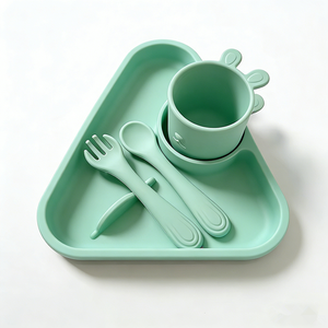 Ensemble de vaisselle en silicone souple de haute qualité, personnalisable, imperméable, 100% de qualité alimentaire, assiette et bol pour l'alimentation des bébés - Product Image 3
