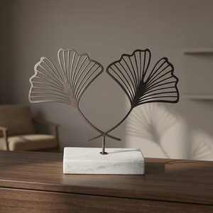 Escultura de Follaje de Aluminio Negro con Base de Mármol, Diseño de Arte Moderno, Hecho a Mano, Decoración Ecológica para Mesa de Hogar u Oficina - Product Image 3