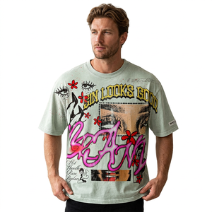 Oversized Streetwear T-Shirt <b>Men</b> Short Sleeve Cotton Jersey Print Front Logo O-Neck Regular Fit Patterned Design - Product Image 6