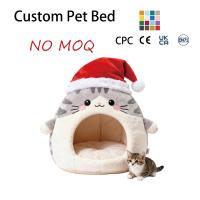 Cama para Mascotas con Diseño de Gorro de Santa Claus Navideño, Cálida y Suave para Invierno, de Felpa, con Forma de Gato de Dibujos Animados, para Gatos y Perros Pequeños