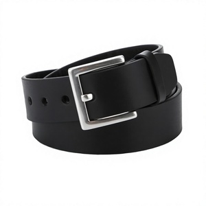 Cinturón de Cuero Vacuno para Uniforme de Oficina para Hombre, Hebilla Cuadrada de Acero, Estilo Vintage, Accesorios de Regalo, Logotipo Personalizado de la Mejor Calidad, Color Negro Liso, en Oferta - Product Image 1