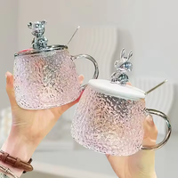 Tasse à boisson 400ml petit ours motif marteau poignée givrée tasse verre eau tasse à café avec couvercle
