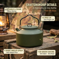 Bouilloire à eau pour le camping en plein air, en acier inoxydable 304, moderne, écologique, légère, durable, 1,2 litres, couleur vert militaire