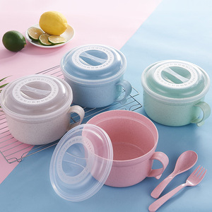 Wheat Straw <b>Lunch</b> <b>Box</b> Round With Lid Insulated Bento <b>Box</b> For Students And Office Use Nordic Colors - Product Image 2