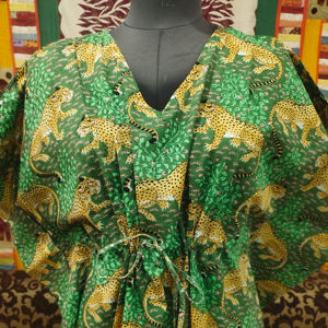 Caftán con estampado de tigre indio para mujer Long Beach Cover Up Maxi vestido con decoración de encaje tejido de algodón estampado Digital ropa de dormir - Product Image 1