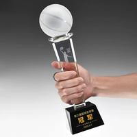 Trophée personnalisé en verre gravé à la main, en cristal et en résine, pour le football, le basketball, avec base or et noir