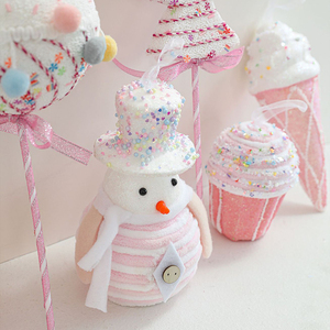 Adorno Colgante de Plástico con Diseño de Macaron Rosa Brillante para Decoración Navideña de Árboles y Ventanas - Product Image 5