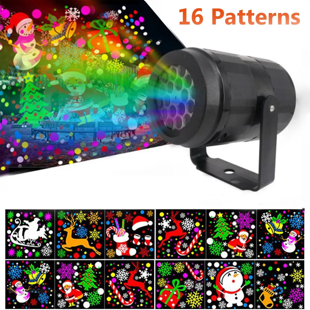Outdoor Holiday Party Bar X-mas Decor Laser Snowflake Projection Landscape Lamp 16 Patterns Christmas Led Projector Lights