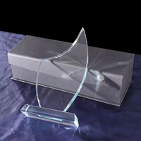 Trophées et médailles en verre personnalisables avec gravure, en forme de flamme, avec base vierge