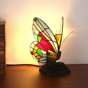 Handmade Brass Butterfly Table <strong>Lamp</strong> <strong>Stained</strong> <strong>Glass</strong> Dome <strong>Shade</strong> LED Modern Design for Babies Kids Bedroom Night Light - Product Image 4