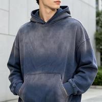 Sweat à capuche court pour homme en molleton bouclette épais, rose délavé soleil, effet vieilli et déchiré, style vintage délavé à l'acide, haut de gamme, pour usage quotidien, vente en gros