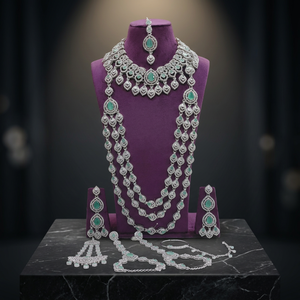Elegant High Quality silver Plated Bridal Engagement Wedding Anniversary Party Gift Ethnic Fashion Rhodium Plated Jewelry <b>Set</b> - Product Image 3