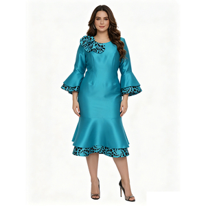 Vestido de Mujer Elegante e Informal, Estampado Floral, Tejido de Poliéster de Alta Calidad, con Spandex, Tallas Grandes, Brocado - Product Image 4