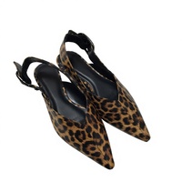 LADIES Sandales d'été sexy à bout ouvert Sandales plates de haute qualité à bout pointu avec sangle croisée et nœud imprimé léopard Chaussures de mode polyvalentes