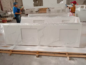 Comptoirs <span class=keywords><strong>de</strong></span> cuisine en pierre <span class=keywords><strong>de</strong></span> quartz blanc Calacutta artificielle île salle <span class=keywords><strong>de</strong></span> bain vanité dessus dosseret plaque carreaux - Product Image 4