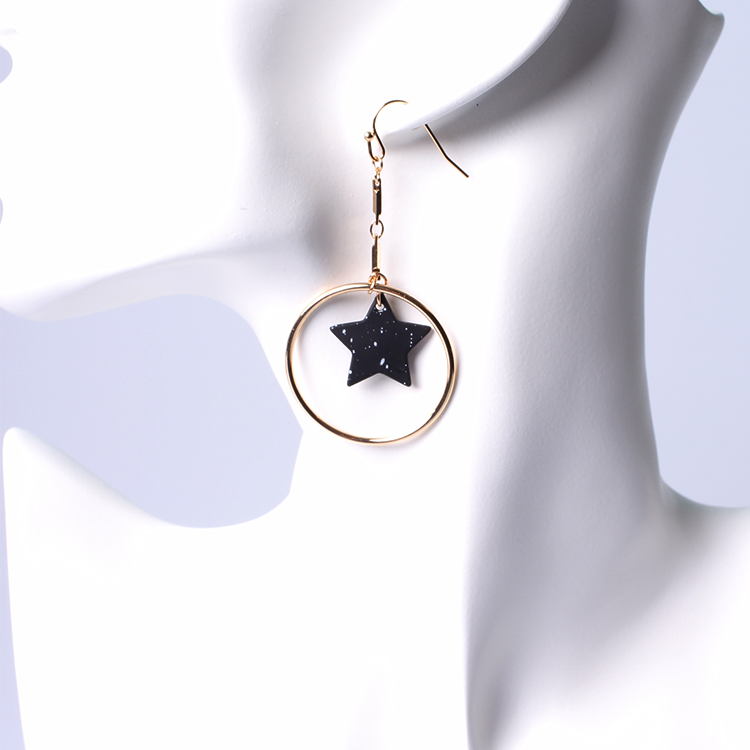 V & R negro luna y estrella blanco salpicaduras de diamantes de imitación de cristal 18K chapado en oro de la gota pendiente