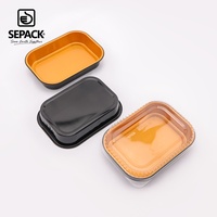 Petit récipient en aluminium à parois lisses 410 ml noir et or, plat à emporter et à cuire pour poulet, viande, plats préparés