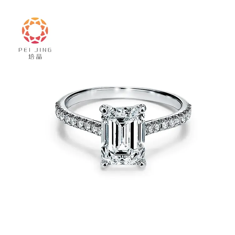 18k Wedding Diamond Ring 2 Carat Emerald Halo Engagement Ring Lab Engagement Rings For Women