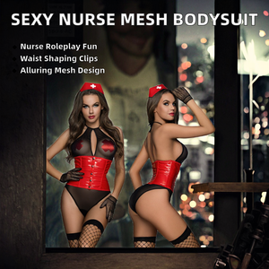 Lencería sexy de malla para mujer, body de rejilla hueca, ajuste ceñido, ecológico, transpirable, bordado a mano, disfraz para juegos de rol, OEM - Product Image 2