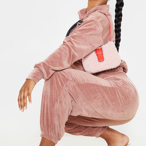 Custom <strong>Velvet</strong> <strong>Tracksuit</strong> pink <strong>Velvet</strong> <strong>Tracksuit</strong> <strong>Women</strong> Zip up Bomber <strong>Velvet</strong> Jacket <strong>Tracksuit</strong> Set - Product Image 3