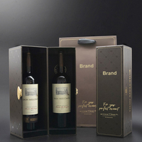 Boîte à vin d'emballage plat de luxe de haute qualité en noir imprimé de logo personnalisé avec poignée