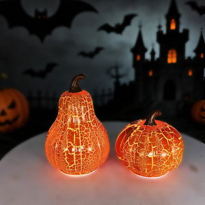 Linternas de Calabaza de Plástico con Efecto Agrietado Iluminadas para Otoño, Figuras de Calabaza Brillantes para Decoración de Hogar, Oficina, Entrada, Exhibición de Octubre - Product Image 1