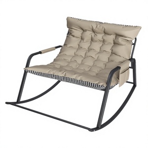 Fauteuil à bascule moderne en tissu avec structure métallique, coussin matelassé et poche latérale – Siège de relaxation pour chambre et salon - Product Image 4
