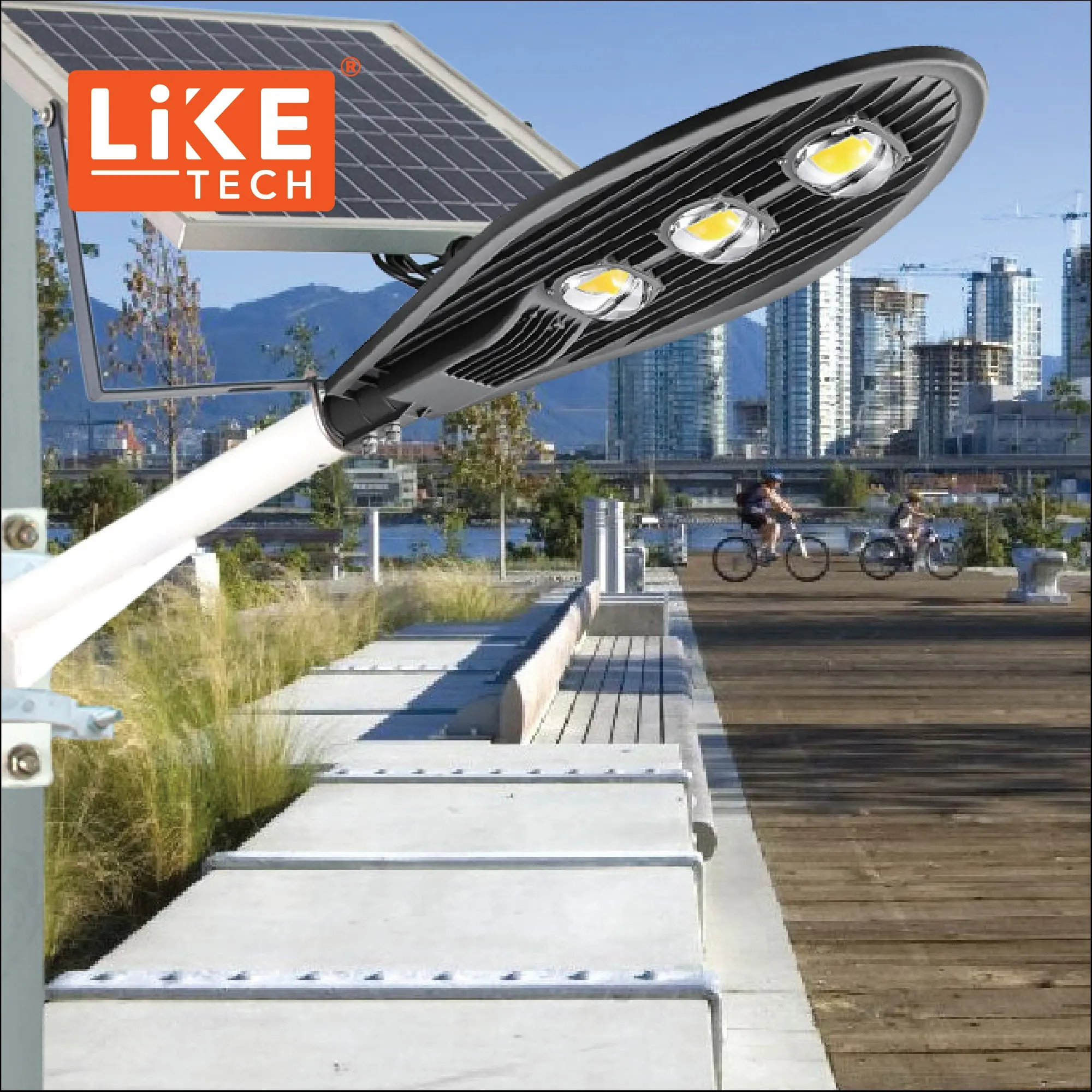 LikeTech 2021 Smart Lighting System best outdoor solar light 100W weather resistant all in one cob street lights
