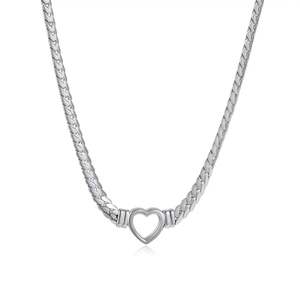 Women's Gold Plated Stainless Steel Punk Fashion Jewelry <b>Set</b> Heart-Shaped Cuban Chain Flat Snake Chain Necklace and <b>Bracelet</b> - Product Image 4