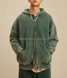 ผู้ผลิตขายส่งเสื้อฮู้ดซิปเปล่าแบบยูนิเซ็กซ์ เสื้อพูลโอเวอร์คุณภาพสูง เสื้อฮู้ดซิปฟลีซโอเวอร์ไซส์สำหรับผู้ชายแบบฟอกสี - Product Image 1