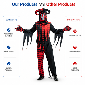 Disfraz de Payaso Terrorífico de Halloween 2026, Mono Rojo y Negro para Adultos - Product Image 4